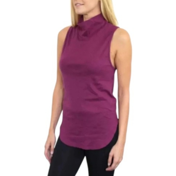 FREE PEOPLE LA Livin 90210 Muscle Tank Top Mock Neck Berry Plum Purple NWOT - Picture 2 of 3